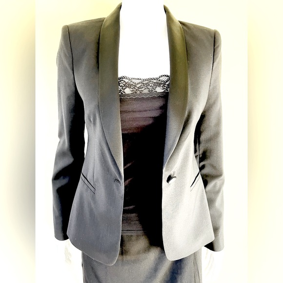 Zara black tuxedo style 100% fine wool blazer shiny black satin collar US Small - Picture 1 of 16
